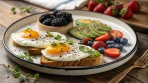 A Beautifully Plated Breakfast Eggs Over Hard Featuring Two Fried Eggs With Crispy Golden Edges And Runny Yolks