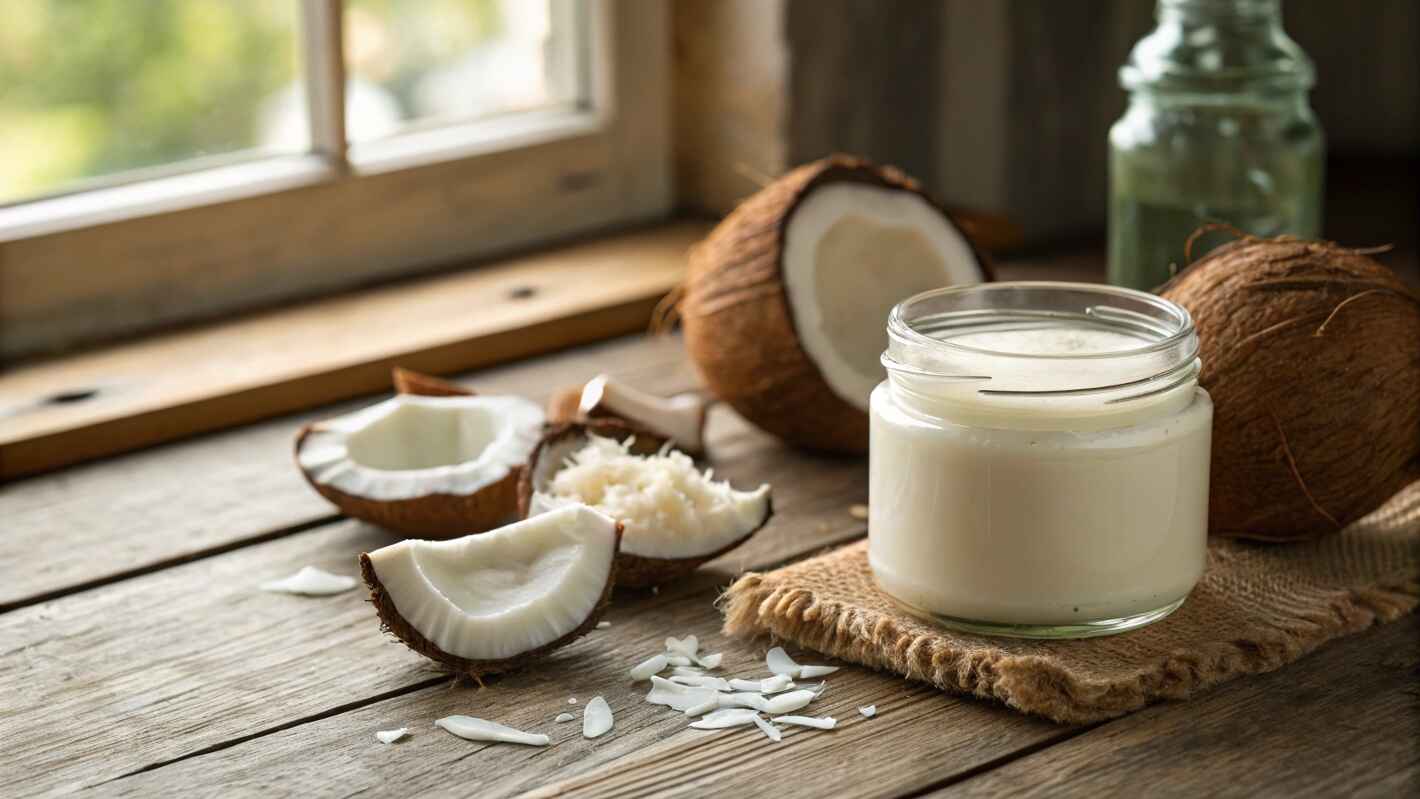 A Glass Jar Filled With Smooth, Rich Coconut Cream, Placed On A Rustic Wooden Table. What Type of Cream Works Best for This Dish?