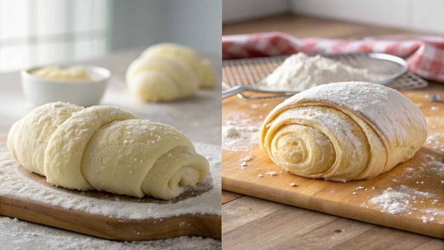 A Side By Side Comparison Of Freeze Pillsbury Crescent Roll Dough Before And After Freezing.