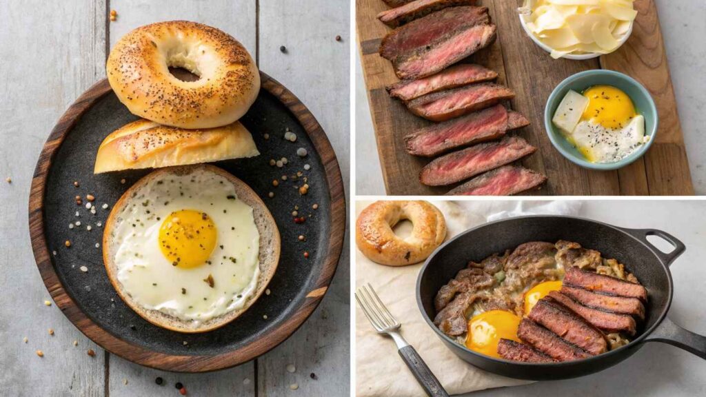 A Step By Step Cooking Guide For Making A Steak Egg And Cheese Bagel (2)