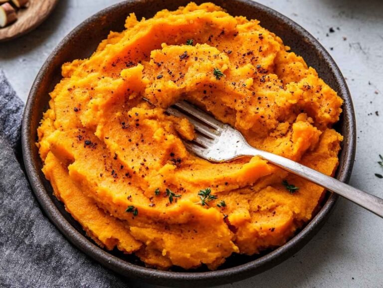 A Bowl Of Creamy Mashed Sweet Potatoes