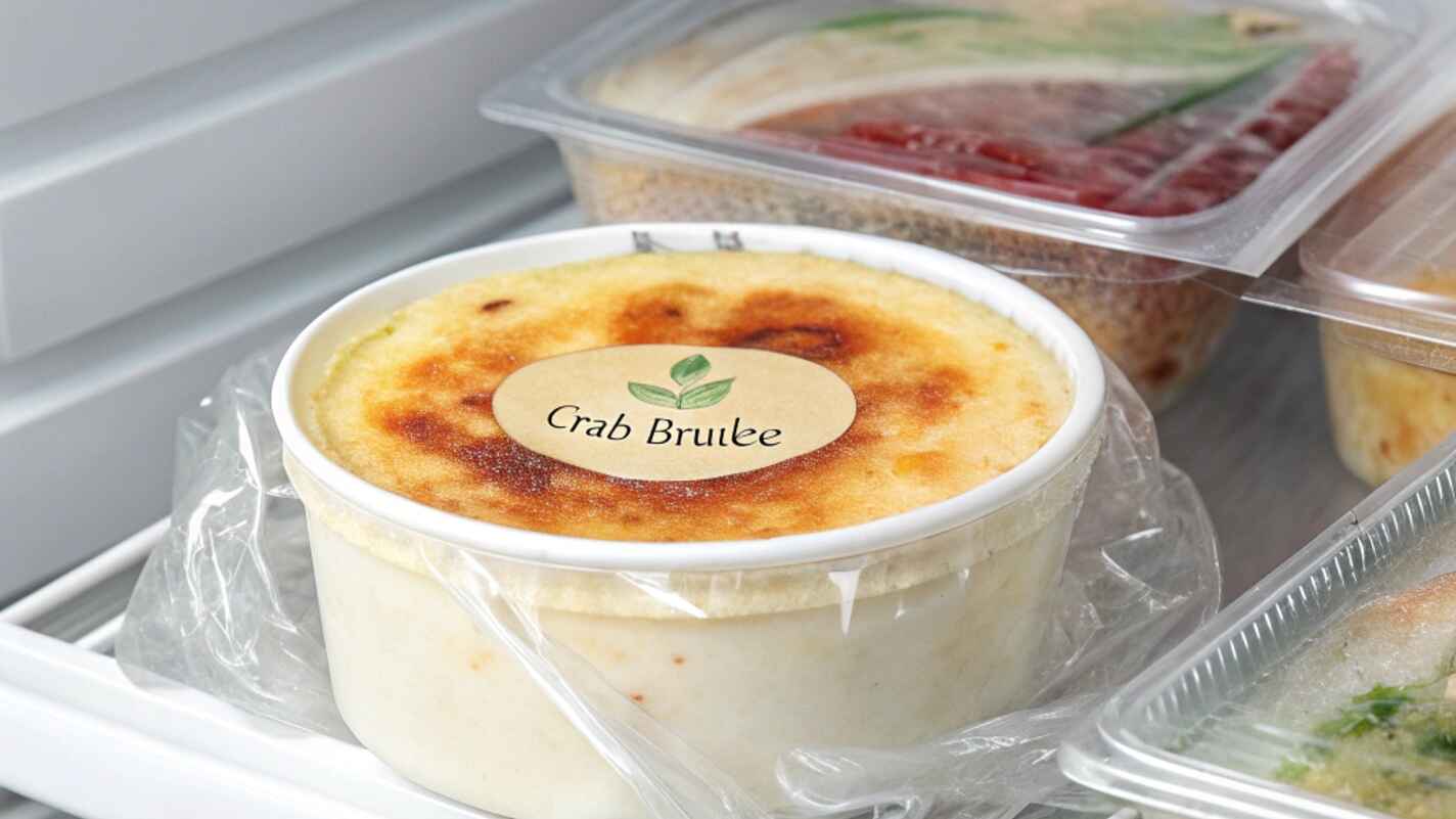 A Freezer Safe Container Holding A Frozen Crab Brûlée,