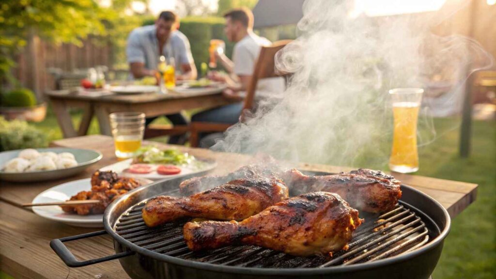A Grill With Sizzlingtemperature Turkey Drumsticks