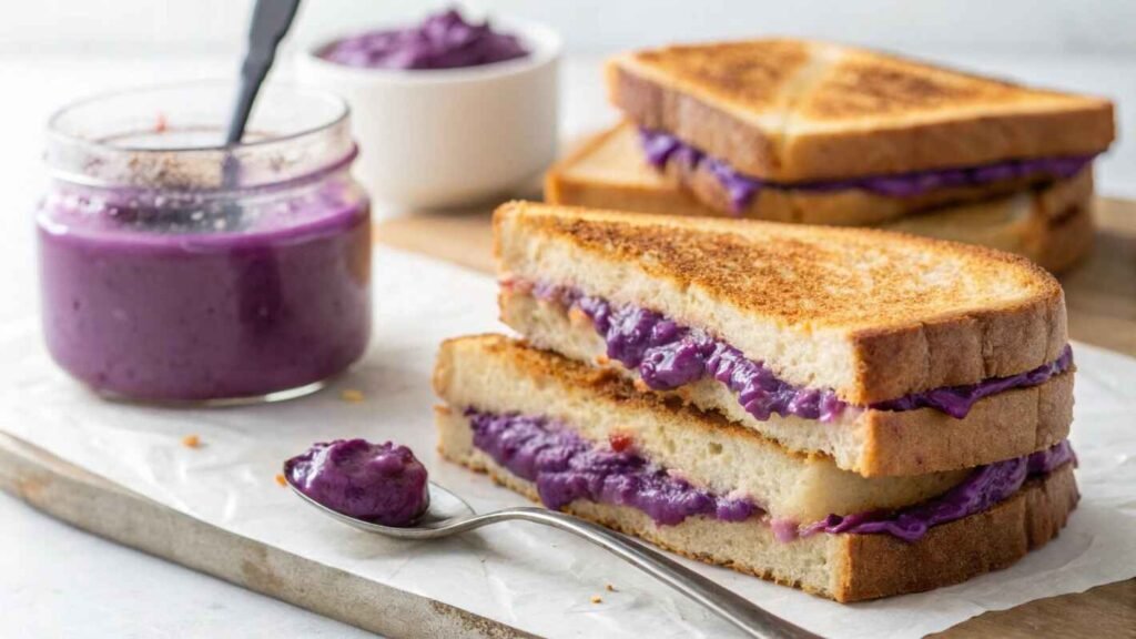 A Toasted Sandwich Filled With A Rich, Creamy Ube Halaya Spread.