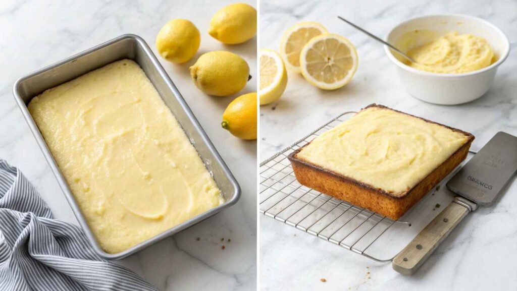 Comparison Of A Lemon Brownies Before And After Baking.