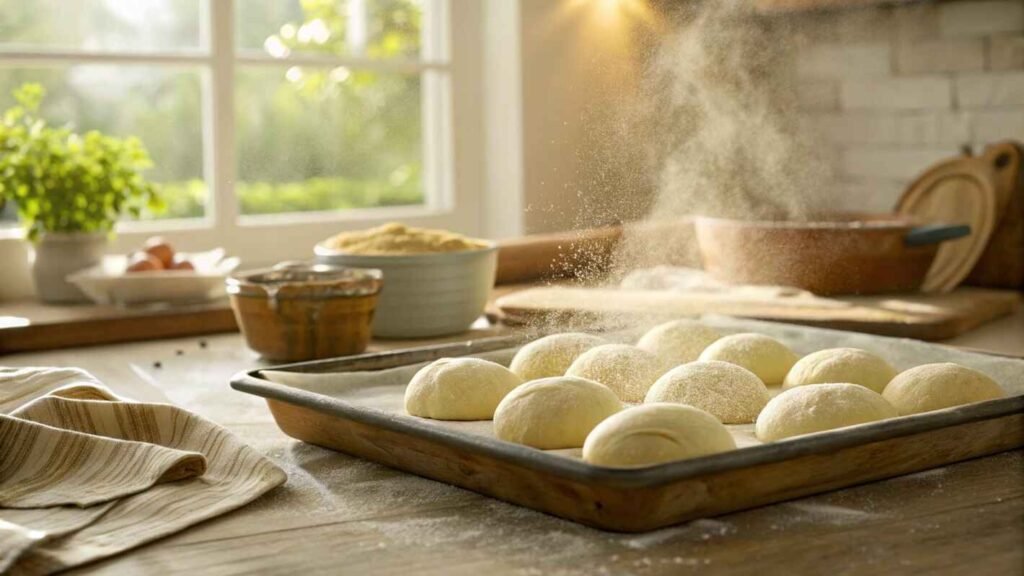 Freshly Rising Pillsbury Crescent Rolls In A Baking Pan,