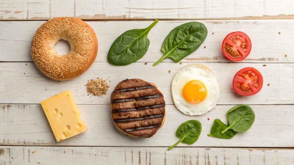 Ingredients Used To Make A Healthier Steak Egg And Cheese Bagels