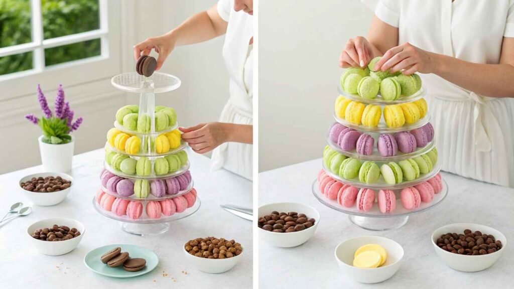 Showing The Assembly Of A Stunning Macaron Tower.
