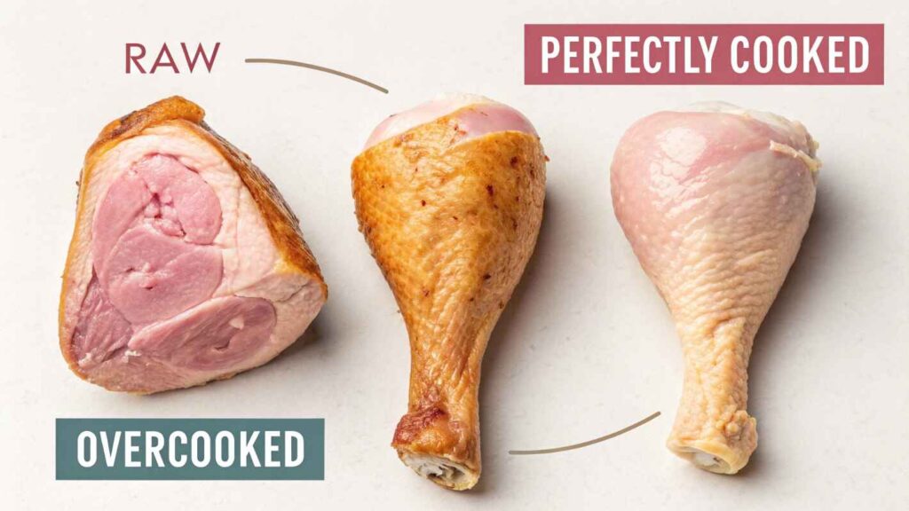 Three Different can Turkey Drumsticks still be pink One Raw, One Perfectly Cooked But Slightly Pink Inside,