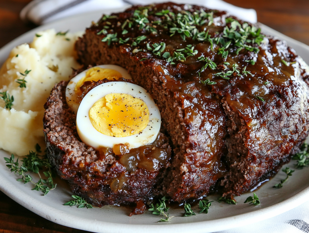 Adding Egg to Ground Beef. classic meatloaf using seasoned ground beef mixed with an egg, breadcrumbs, sautéed onions, and herbs. In the center of the loaf, add a hidden layer of hard-boiled eggs. Bake until golden and serve in thick slices, paired with mashed potatoes and a rich, savory gravy.