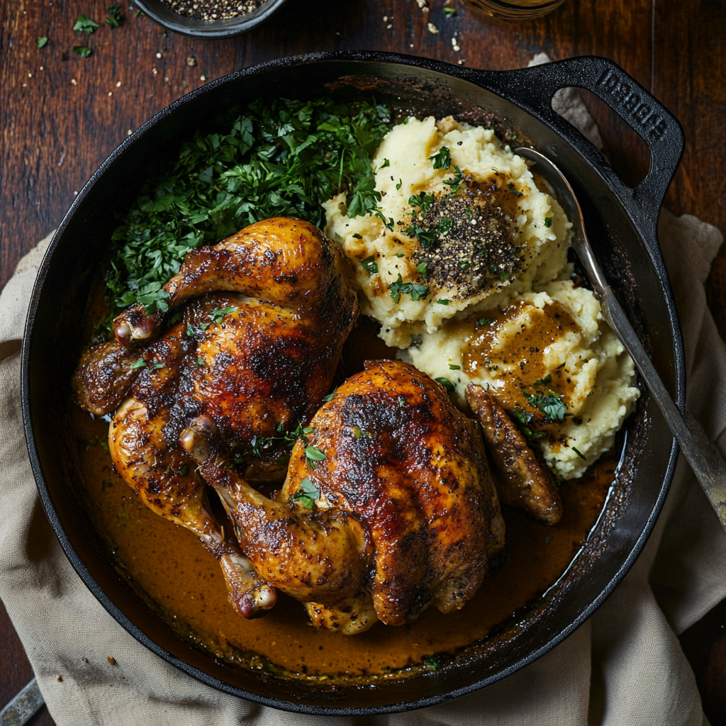 Plate of Mississippi chicken with pan sauce substitute.