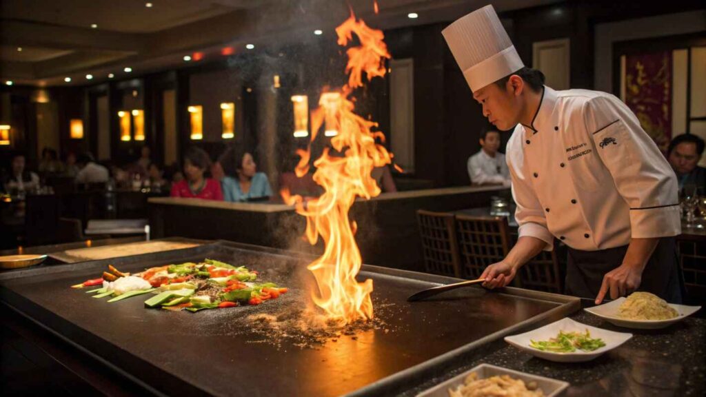 Benihana Oil Choices Teppanyaki Chef In Action