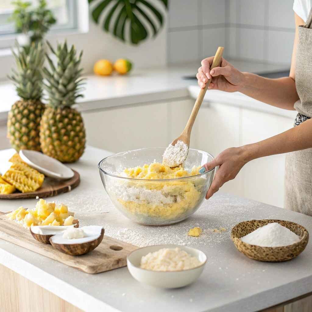 A Glass Bowl Filled With Hawaiian Banana Bread Recipe Dough
