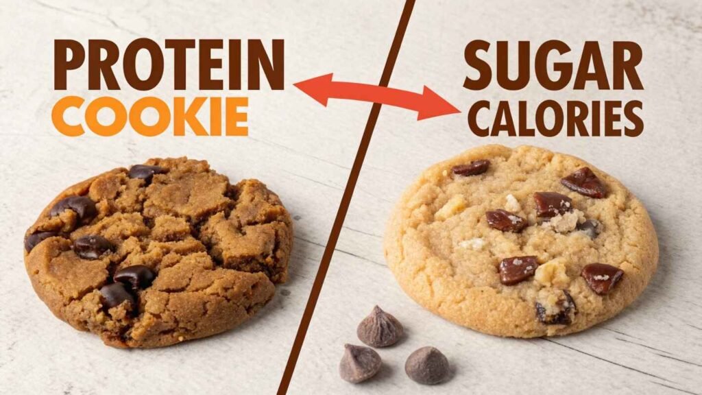 Comparison Graphic Showing The Nutritional Differences Between A Protein Cookies And A Traditional Cookie