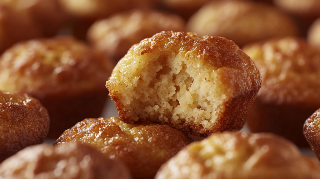 Freshly Baked Mini Banana Muffins, Golden Brown And Textured With A Slightly Crispy Exterior And A Soft, Moist Interior.