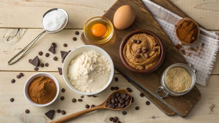 Ingredients For Protein Cookies Arranged Neatly On A Rustic Wooden Surface.