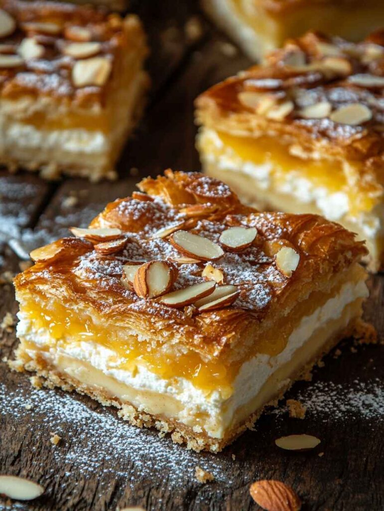 A Vibrant And Mouthwatering Depiction Of Almond Croissant Cheesecake Bars