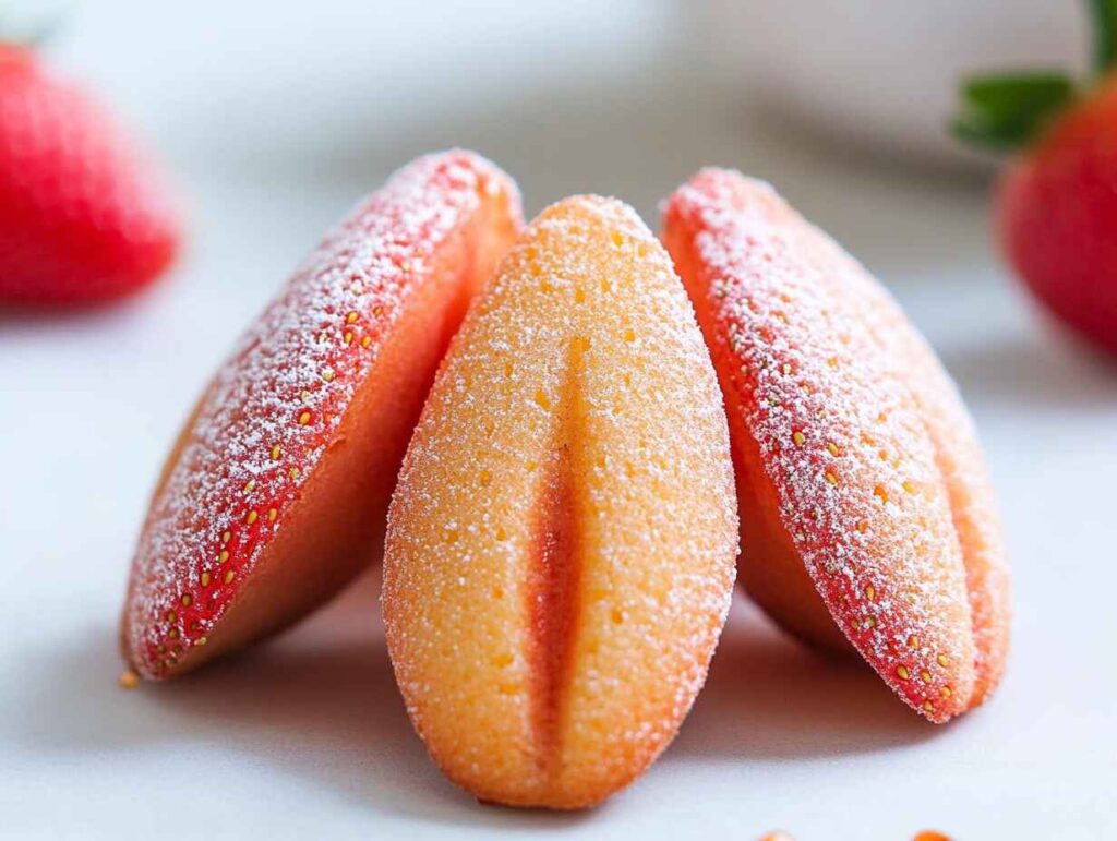 Golden Madeleines With A Glossy Strawberry Glaze