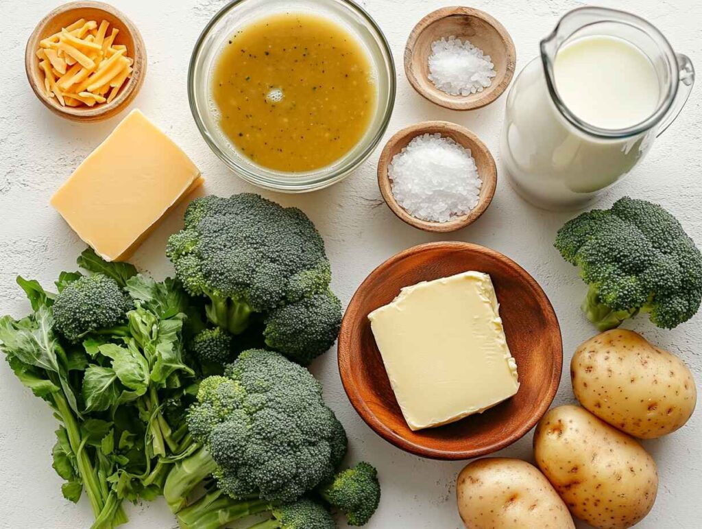 Fresh Ingredients For A High Protein Broccoli Cheddar Soup,