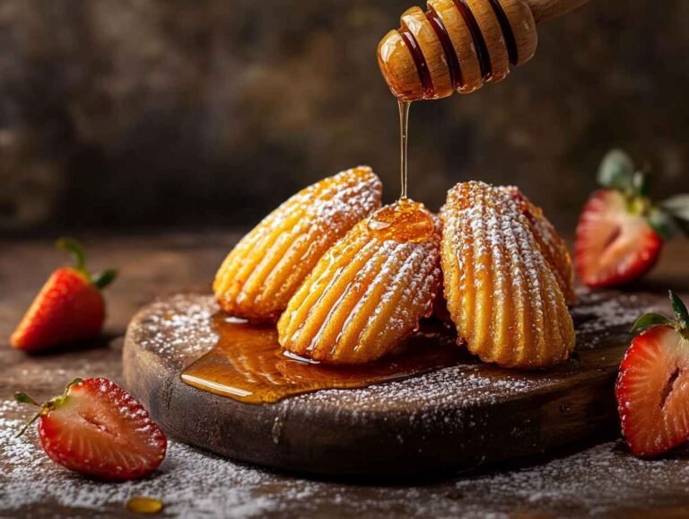 Freshly Baked Golden Strawberry And Honey Madeleines.