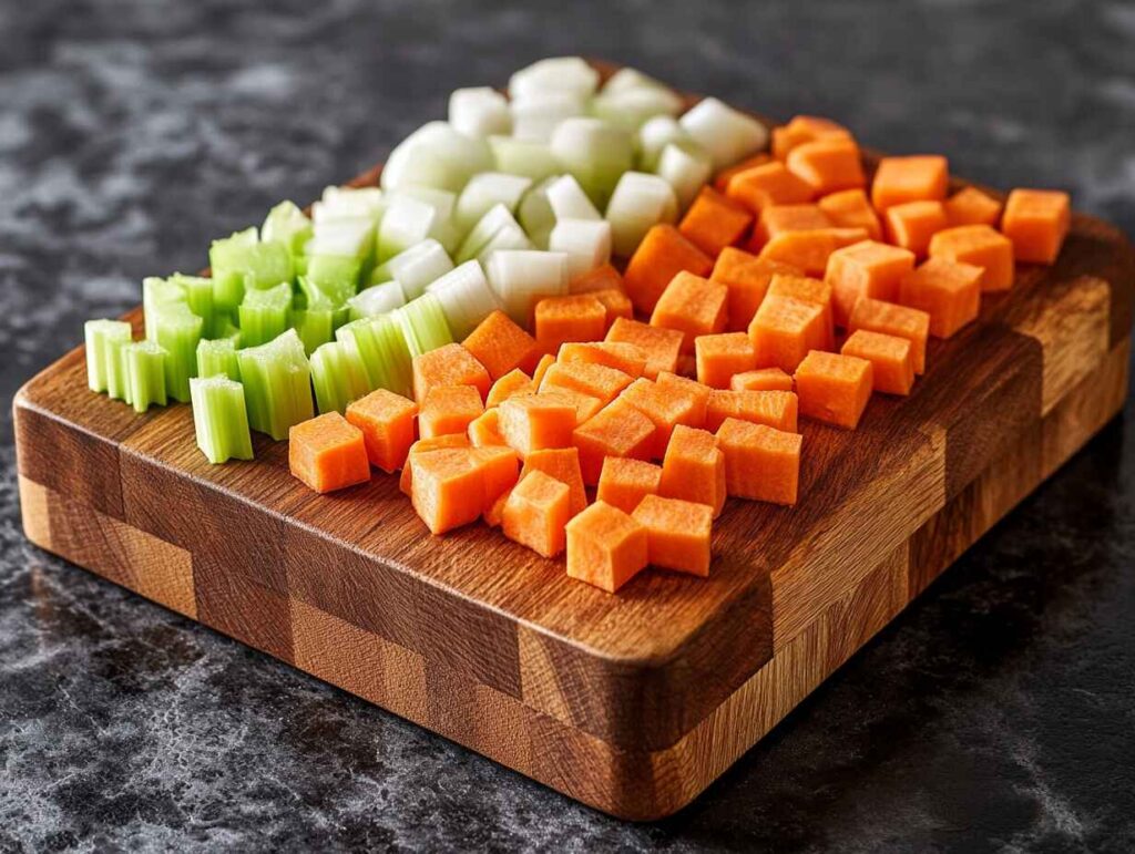 Freshly Diced Carrots, Celery, And Onions, For High Protein Broccolli Cheddar Soup