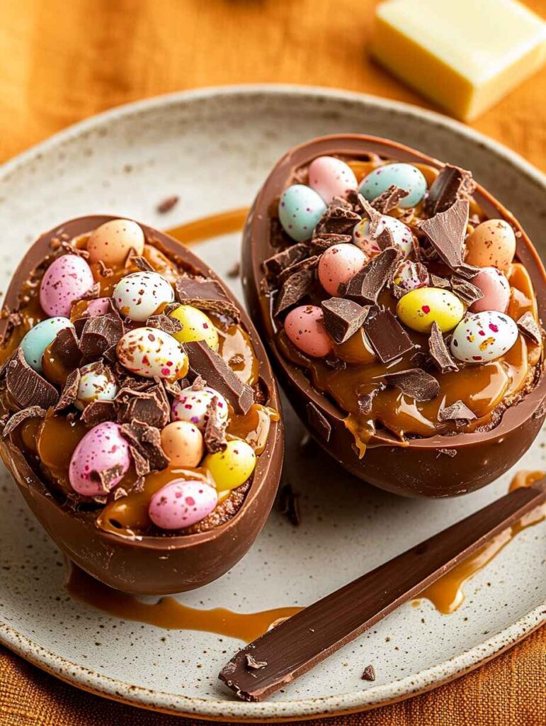 Gourmet Chocolate Easter Egg Halves, Creatively Transformed Into Indulgent Dessert Bowls.