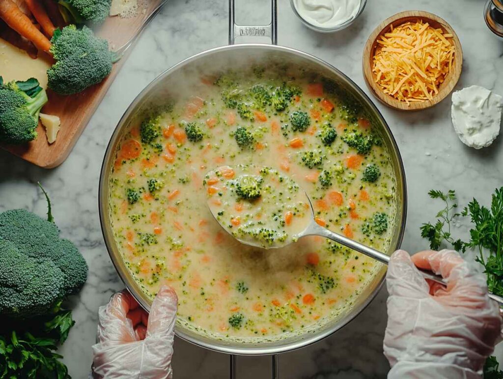 Pot Of Creamy, High Protein Broccoli Cheddar Soup