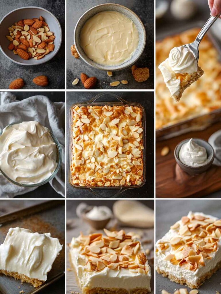 Step By Step Preparation Of Almond Croissant Cheesecake Bars.