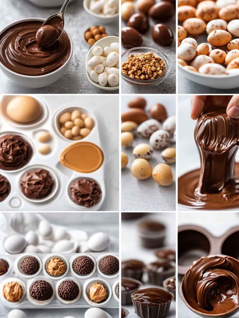 The Step By Step Preparation Of Homemade Chocolate Easter Eggs In A Cozy Kitchen Setting.